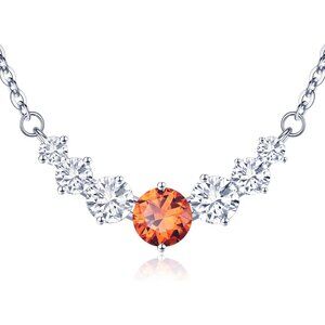 Women's Moissanite Pendant Sterling Silver Gold Plating Orange Necklace